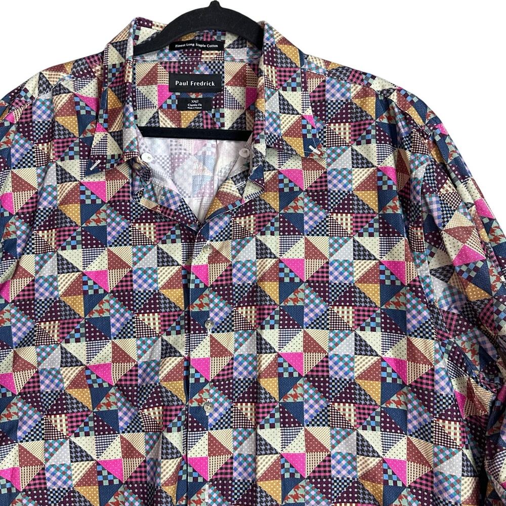 Paul Fedreick Polka Dot Checkered Print Button Down Shirt Size XXLT Cotton